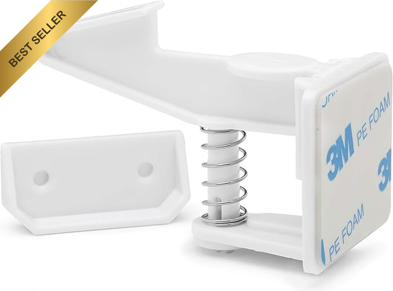 Cabinet Safety Locks for Children, 12 Pack, No-Drill 3M Adhesive, White