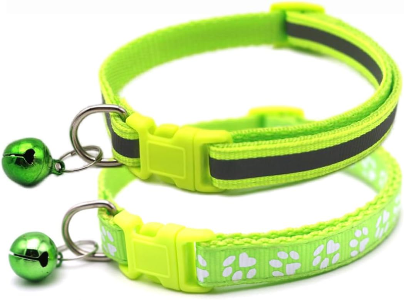 XS Dog Collar with Bell, 2-Pack Basic & Reflective Cat Collar with Bells for Tin