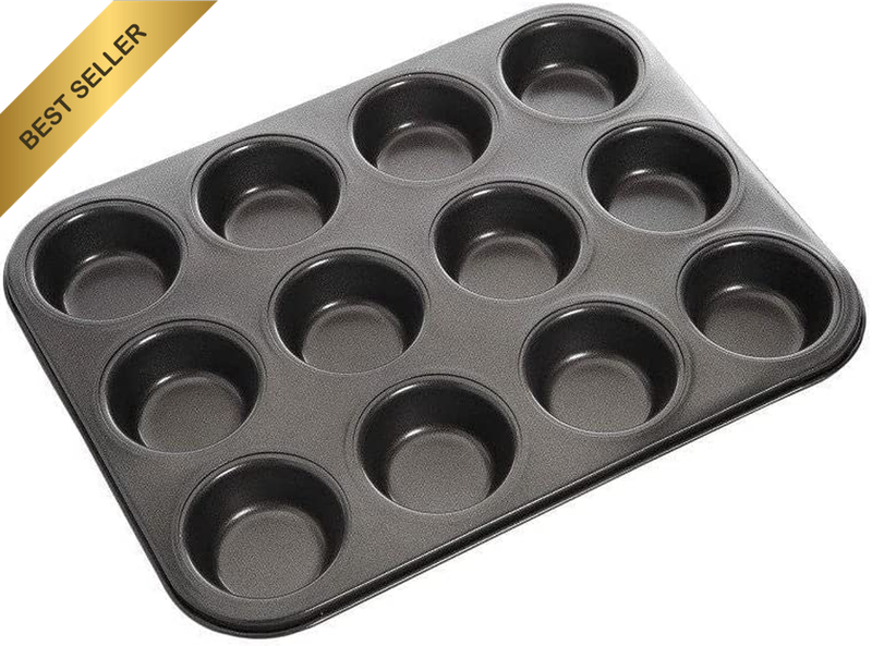 MPHB7 Muffin Cupcake Pan, Carbon Steel/Black