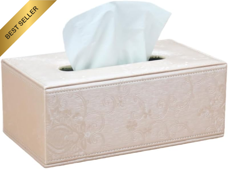Home Decor Flowers Tissue Box Cover PU Leather Rectangle Tissue Box Holders (Cha