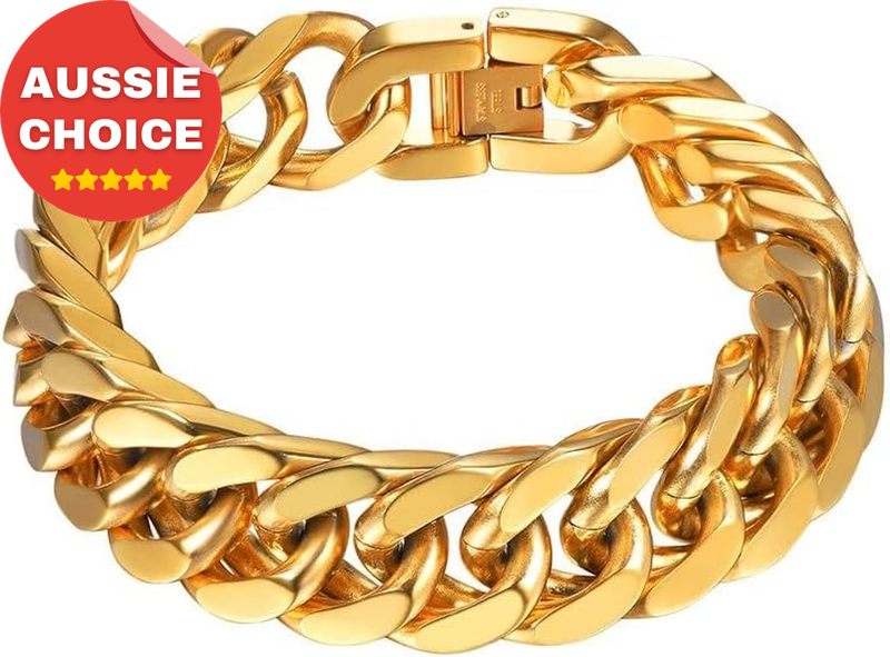 Cuban Link Bracelet Men Women Stainless Steel 18K Gold Black Silver Gift Box