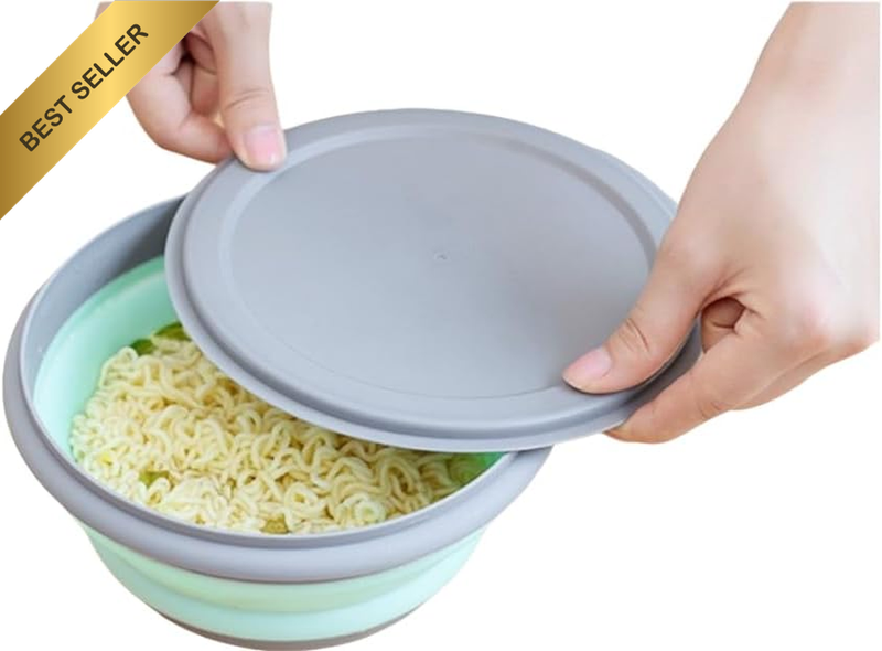 Camping Bowl with Lid Collapsible Silicone Bowl and Foldable Stainless Steel For