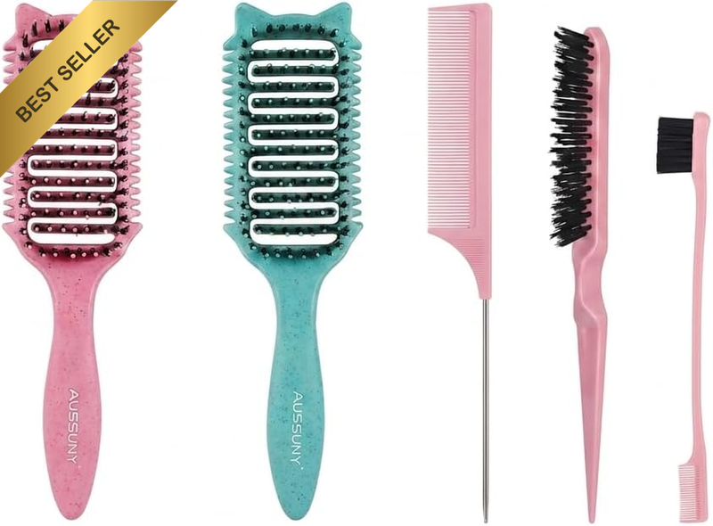 5PCS Hair Brush Set with Comb Edge Control Double Sided Detangling Tool