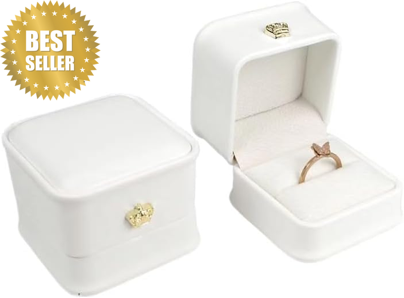 2PCS Proposal Ring Box Jewelry Ring Boxs for Engagement Jewelry Storage Box (Whi