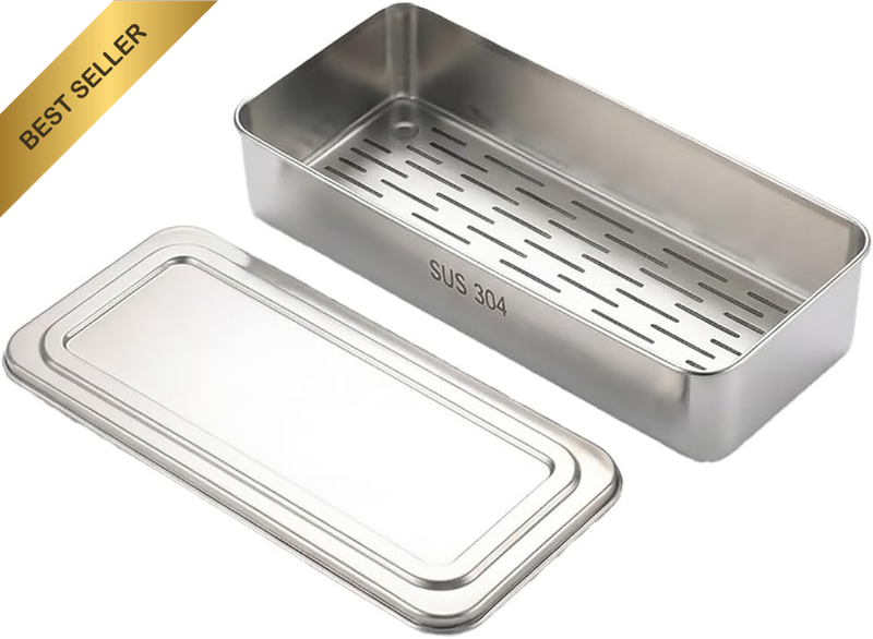 304 Stainless Steel Chopstick Box with Lid 2 Pack Ventilated Cutlery Storage Bas