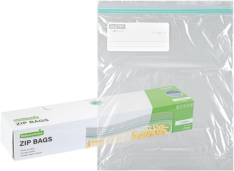 Bag Tek 2 Gallon Storage Zip Bags, 25 Disposable Zipper Pouch Bags - Double Zipp