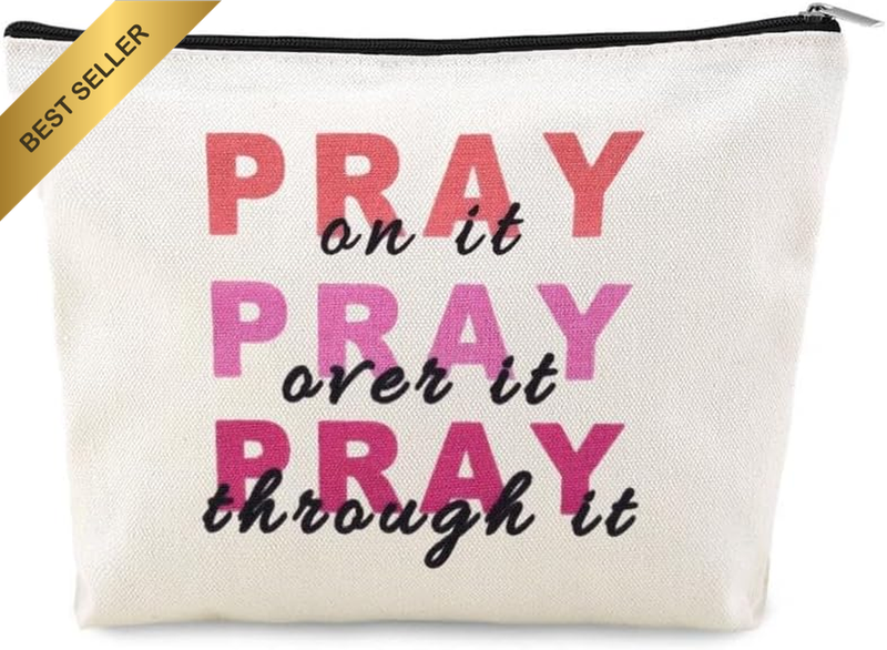 Christian Prayer Bags for Womens Religious Canvas Makeup Bags Catholic Zipper Po