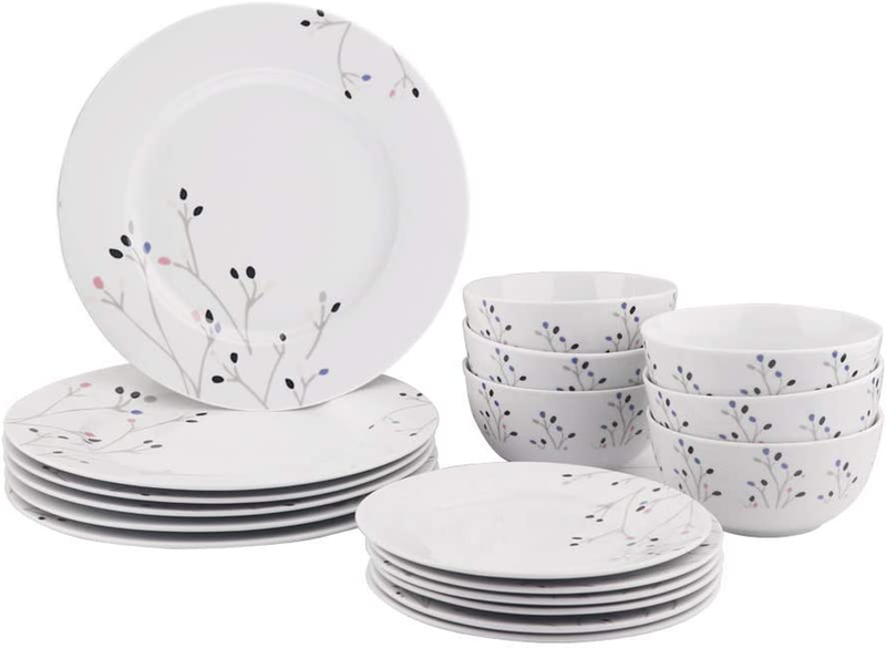 Basics 18-Piece Kitchen Dinnerware Set, Plates, Dishes, Bowls, Service for 6, Br