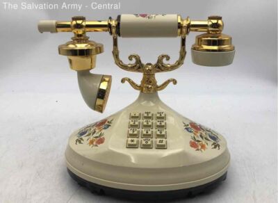 Vintage American Telecommunications Co. Ivory Gold Floral Push Button Telephone