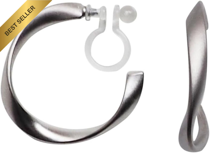 Comfortable Twisted Hoops Invisible Clip on Stud Earrings for Women Silver Tone