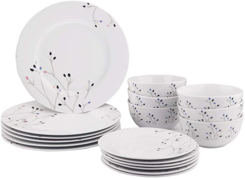 Basics 18-Piece Kitchen Dinnerware Set, Plates, Dishes, Bowls, Service for 6, Br