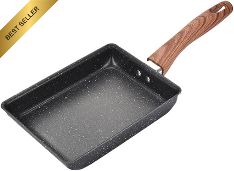 Square Tamagoyaki Skillet with Non-Stick Coating and Wooden Handle, Suitable for