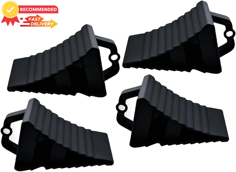 4Pcs Wheel Chocks Non-Slip Triangle Stopper Anti-Skid for Cars/Trucks Black