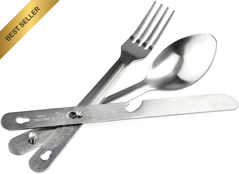 Camping Fork and Foldable Spoon Set, Stainless Steel Outdoor Tableware, 3Pcs Por
