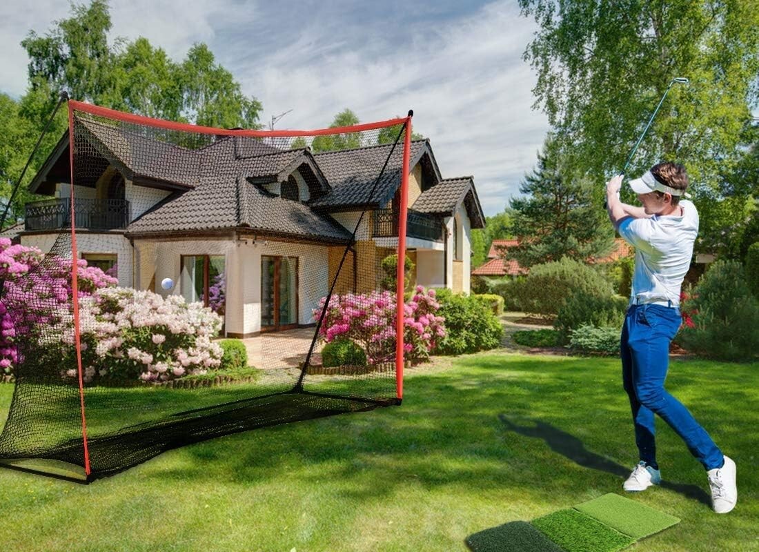 Golf Net Bundle: 10x7 ft Practice Net, Chipping Nets, Hitting Mat, Carry Bag