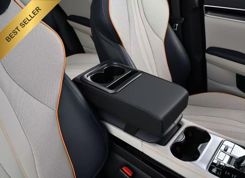 Car Armrest Cushion - Multifunctional Faux Leather Armrest Cushion with Cup Hold
