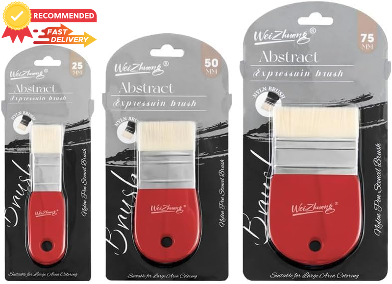 3PCS Flat Paddle Paint Brush Set, Oil Acrylic Brushes 1" 2" 3" Scale Brush