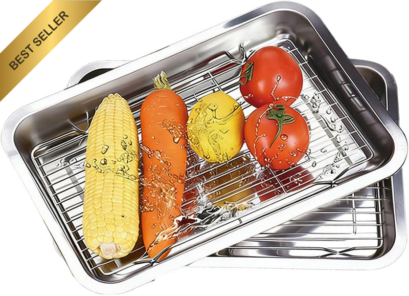 Sheet Pan with Cooling Rack Set, 2Pcs Stainless Steel Snack Storage Plate Servin