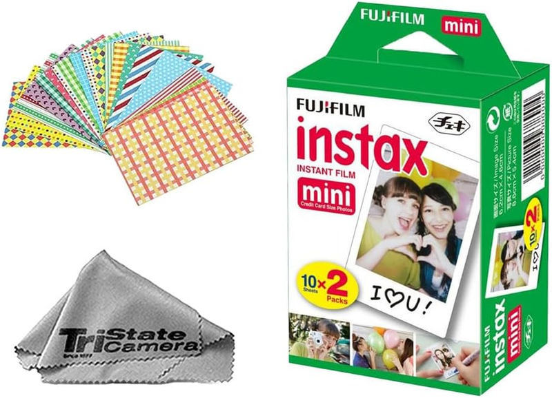 Instax Mini Instant Film (20 Sheets) + 20 Sticker Frames + TSC Microfiber Clean
