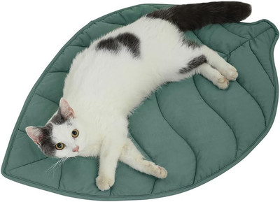 30 X 20 Inch Leaf Shaped Cotton Cat Bed Pad, Warming Cat and Dog Bed Mat, Pet Wa