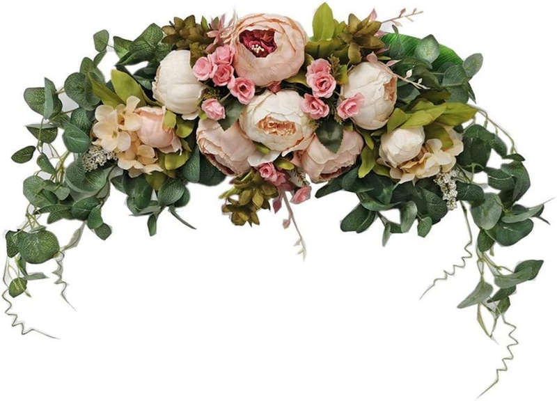 Wedding Arch Flowers, 30 Inch Rustic Artificial Floral Swag for Door Lintel, Green Leaves Rose Peony Sunflowers Table Centerpieces Home Decoration