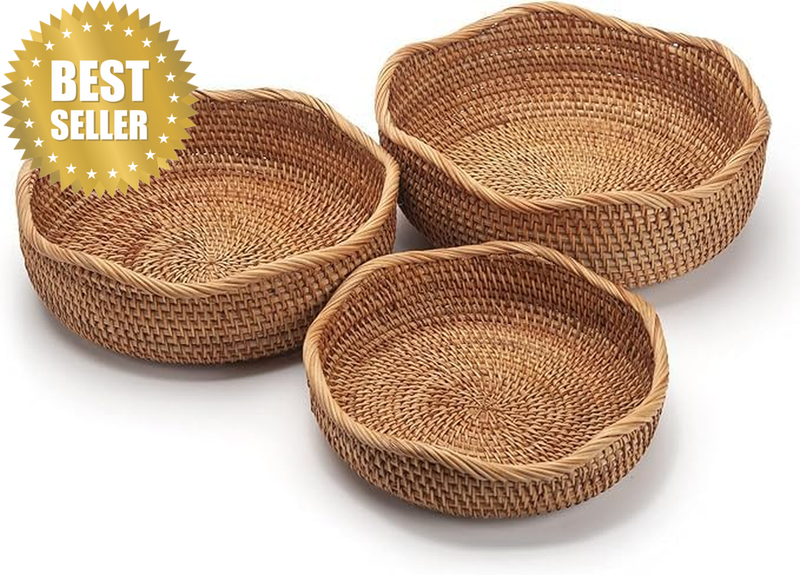 Natural Rattan Fruit Storage Basket - Rectangular Woven Basket Made of Natural R