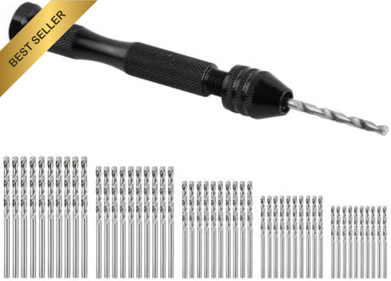 Hand Drill Set – Black Pin Vise with 50 Silver Twist Drill Bits Sizes 1.0Mm 1.5M