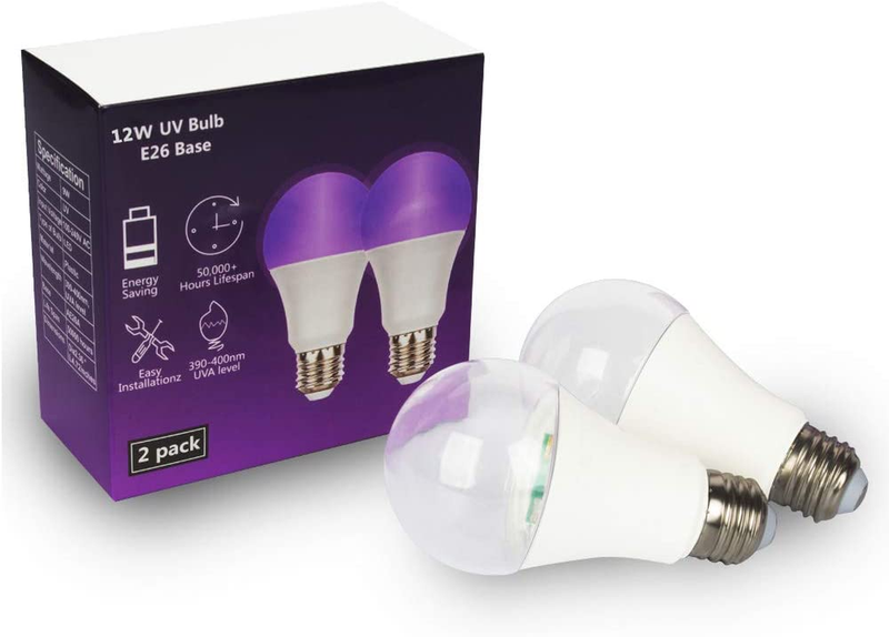 LED Black Light Bulb,12W(100Watt Equivalent) A19 UV Blacklight Bulb,120V,Uva Lev