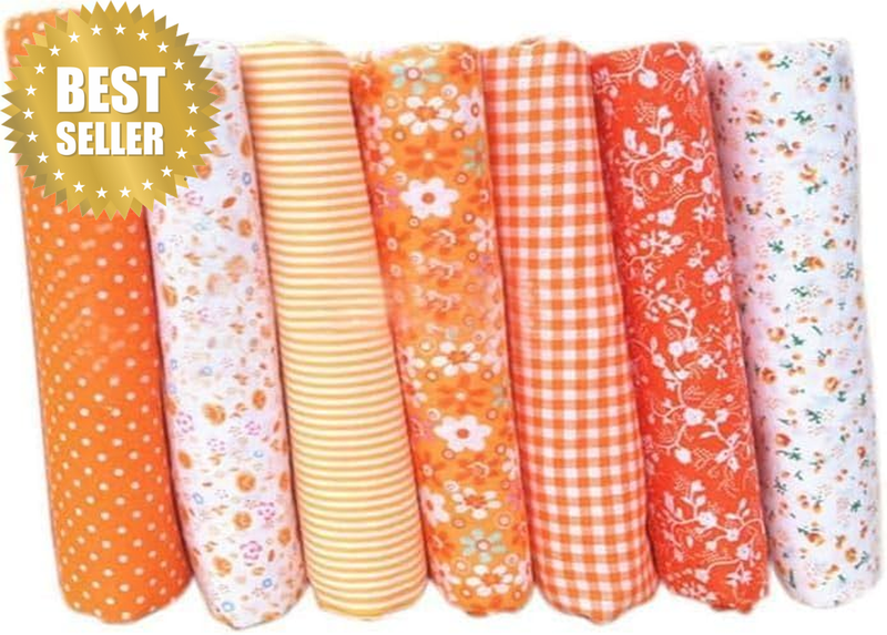 7Pcs Top Orange Cotton Craft Fabric Bundle Squares Patchwork, DIY Sewing Quiltin