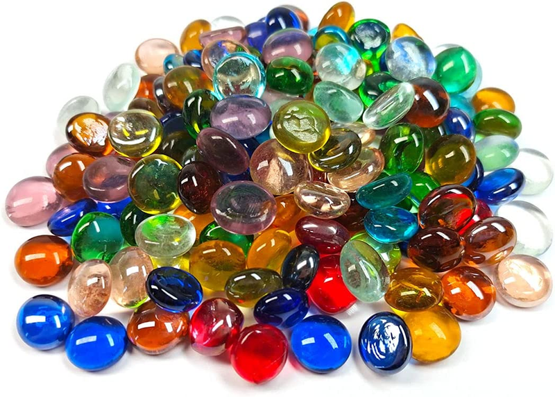 50PCS Mini Glass Gems,Mixed Colour Mancala Stones Flat Bottom Marble Beads for H