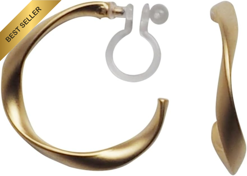 Comfortable Twisted Hoops Invisible Clip on Stud Earrings for Women Gold Tone