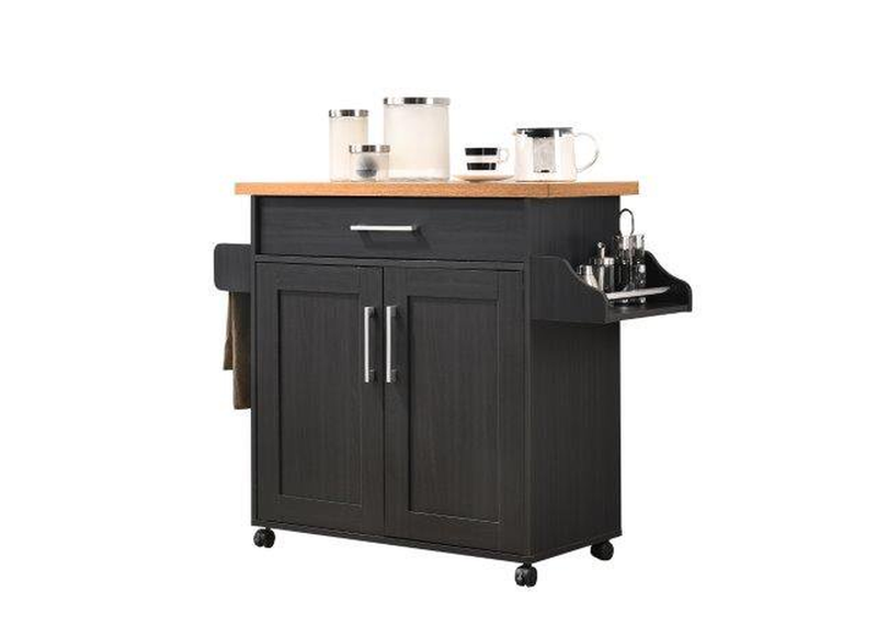 Kitchen Cart Island Spice Rack Towel Holder Drawer Shelf Storage Black Beech