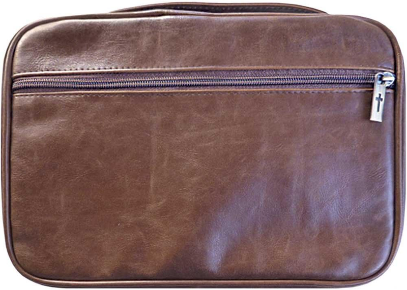 Zipper Pocket Leather Distressed Bible Cover Case with Handle