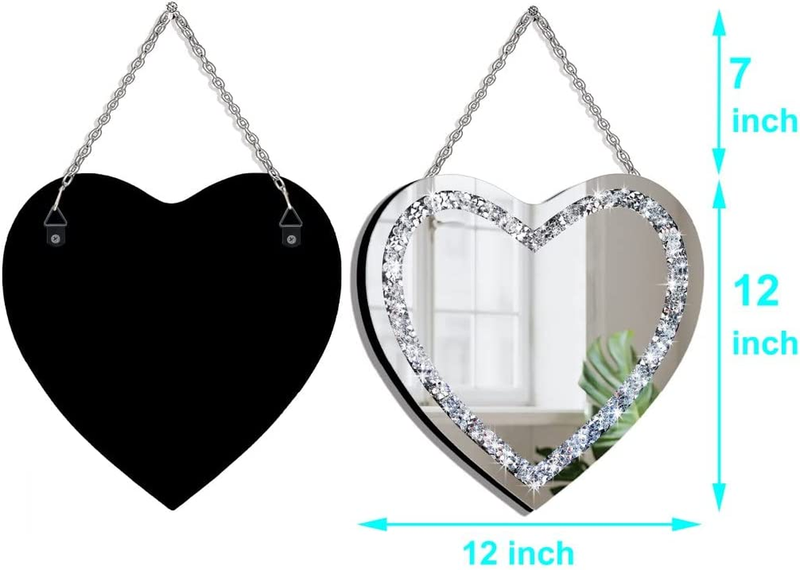 Heart Shaped Silver Glass Mirror 2 Pack 12X12Inch Crystal Crush Diamond Decor Ch