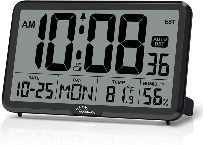 Digital Calendar Alarm Clock Auto Set Battery Operated Desk Temperature Humidity