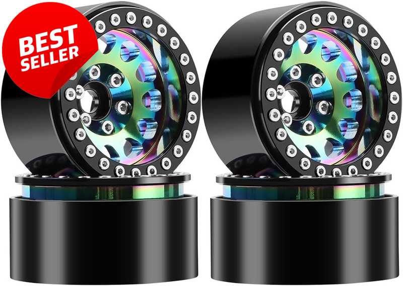 1.9 Beadlock Wheels -10mm Aluminum RC Crawler SCX10 TRX4 Deep Dish Neon - US