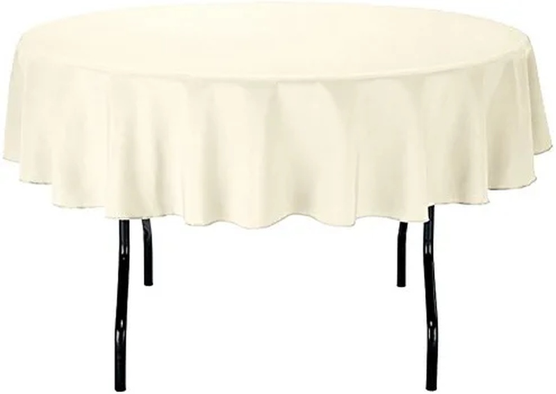 70" Inch Round Tablecloths Circular Table Cover Ivory Washable Polyester