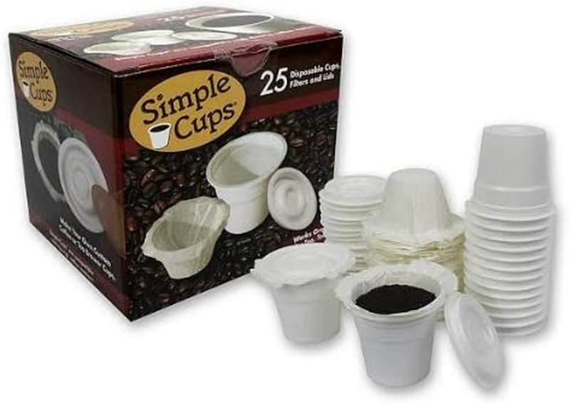 Disposable Cups for Use in Keurig&reg; Brewers Simple 25 Cups Lids Filters with Easy