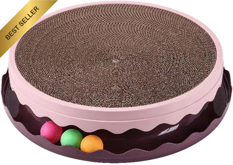 round Cat Scratching Pad with Replaceable Corrugated Board and Interactive Balls