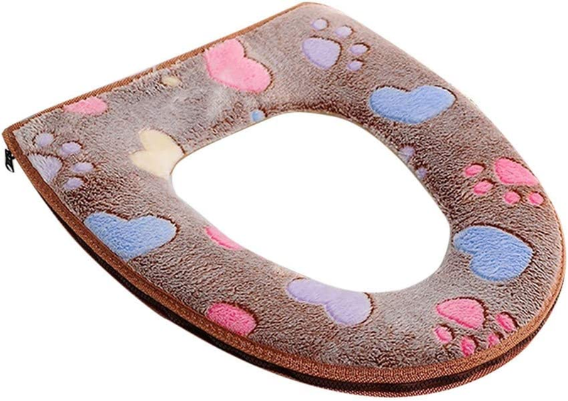 Toilet Seat Cover Pads Cat Paw Print Zipper Closestool Soft Warmer Portable Reus
