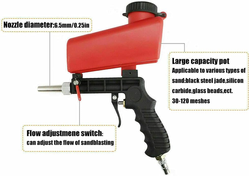 1/4” Air Sandblasting Gun Portable Handheld Sandblaster 90psi Sandblasting Gun P