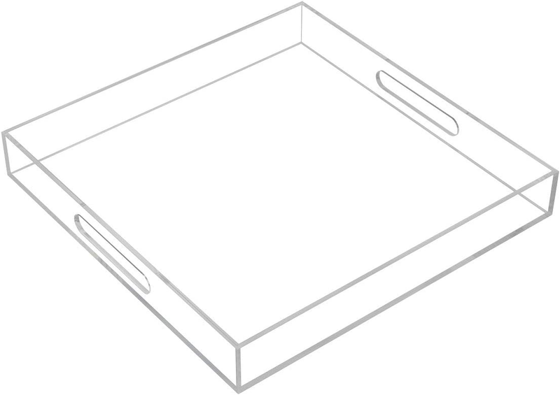 Clear Sturdy Acrylic Serving Tray with Handles - 14X14Inch - Coffee, Appetizer,