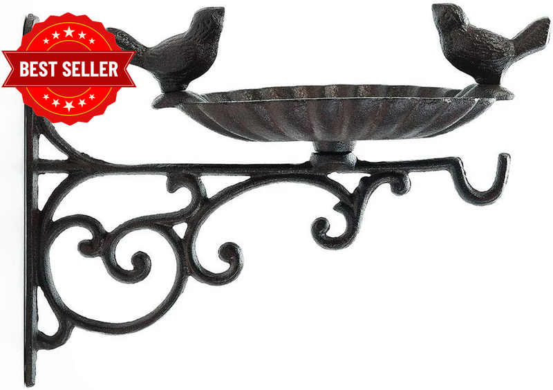Heavy Duty Cast Iron Bird Feeder with Hanging Bracket - Wall Mounted Bird Bath -