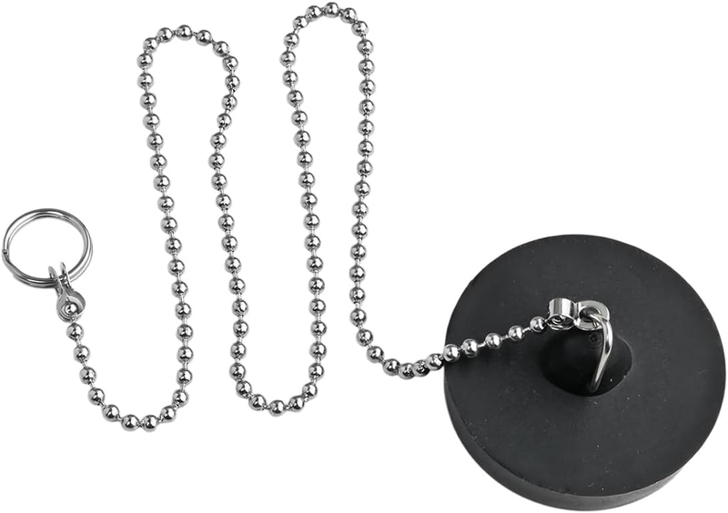 2 Pack Black Universal Bath Plug with 40Cm Stainless Steel Chain, Sink Plug, 45M