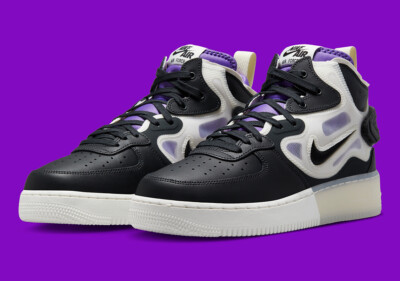 Nike Air Force 1 React Mid Off Noir Black Action Grape DQ1872-001 sz 10.5 Men's