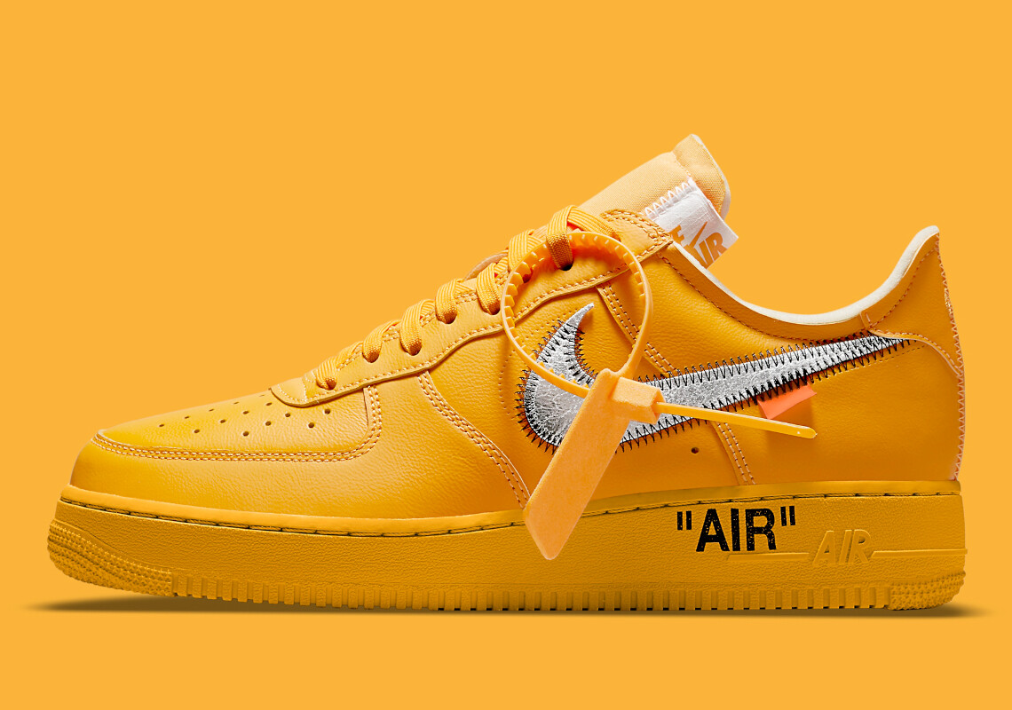 

Мужские новые кроссовки Nike Air Force 1 Low Off-White ICA University Gold DD1876-700, Цвет слоновой кости, Nike Air Force 1