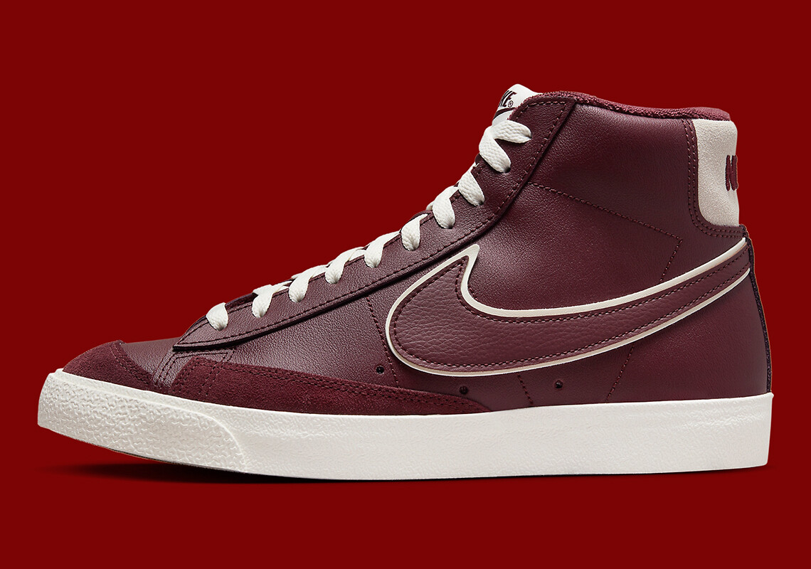 

Мужские кроссовки Nike Blazer Mid 77 PRM Night Maroon Team Red Sail White DQ7672-600, размер 10,5, Красный, Nike Blazer