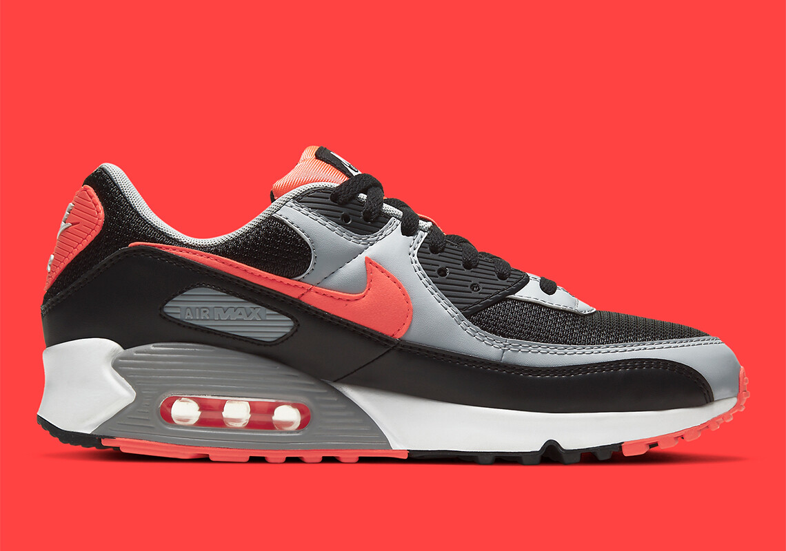 

Мужские кроссовки NIKE Air Max 90 CZ4222-001 Black White Wolf Grey Radiant Red US6-12, Красный, Nike Air Max 90