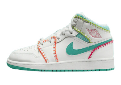 Кроссовки Jordan 1 Mid SE Multi Knit White/Washed Teal-Rush Pink (DM6218 100)