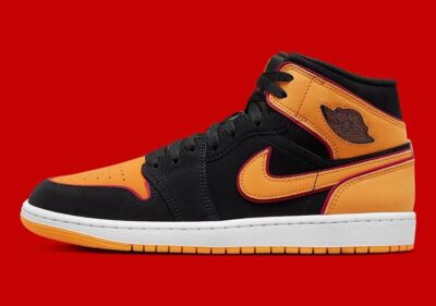 Nike Air Jordan 1 Mid SE Black Vivid Orange Sneakers FJ4923-008 Mens Size